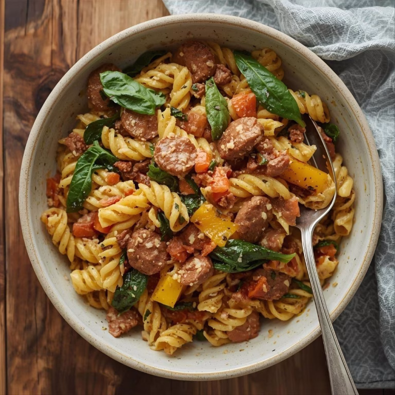 Creamy Roasted Butternut Squash Pasta with Sausage and Spinach Recipe