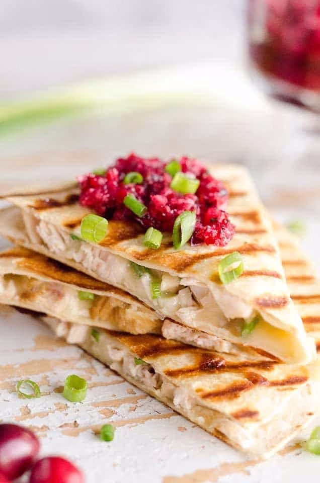 Turkey Quesadillas with Cranberry Salsa
