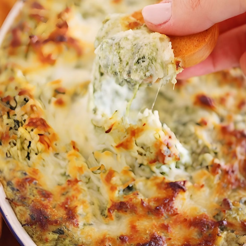 Cheesy Spinach Artichoke Dip with Crackers Recipe 