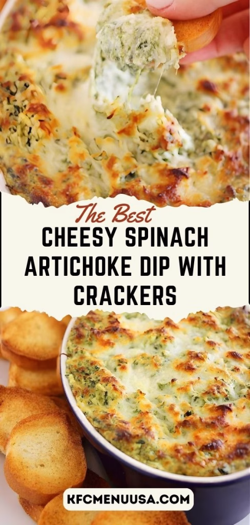 Cheesy Spinach Artichoke Dip with Crackers Recipe 