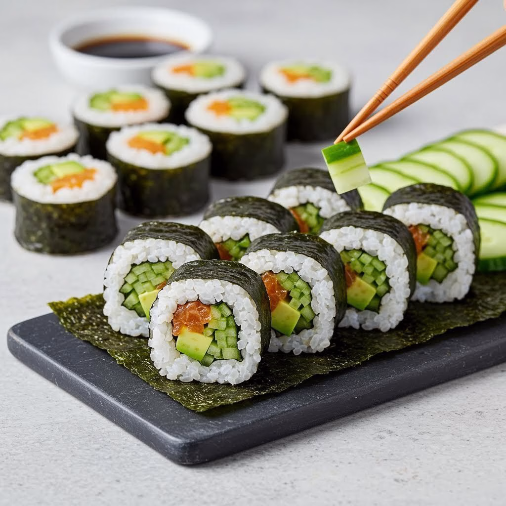 Cucumber and Avocado Sushi Rolls Recipe