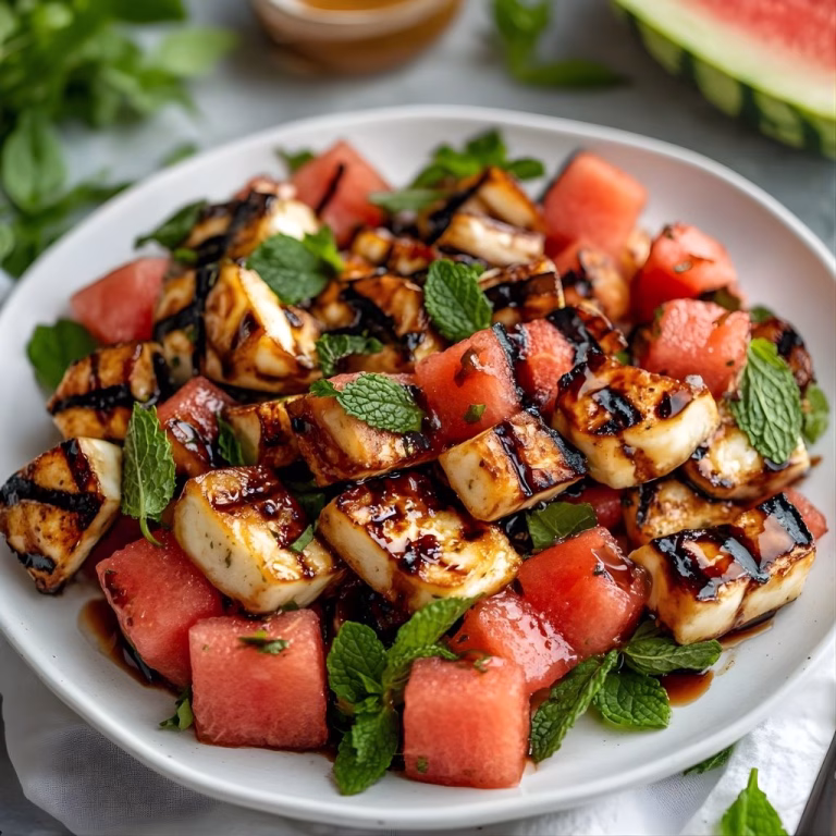 Grilled Halloumi Cheese with Watermelon Recipe