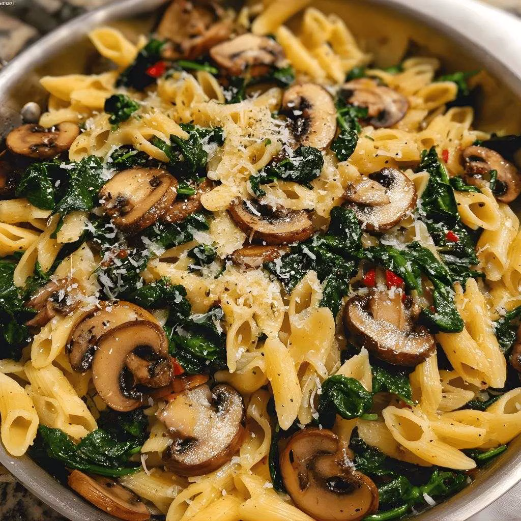 Parmesan Spinach Mushroom Pasta Skillet Recipe