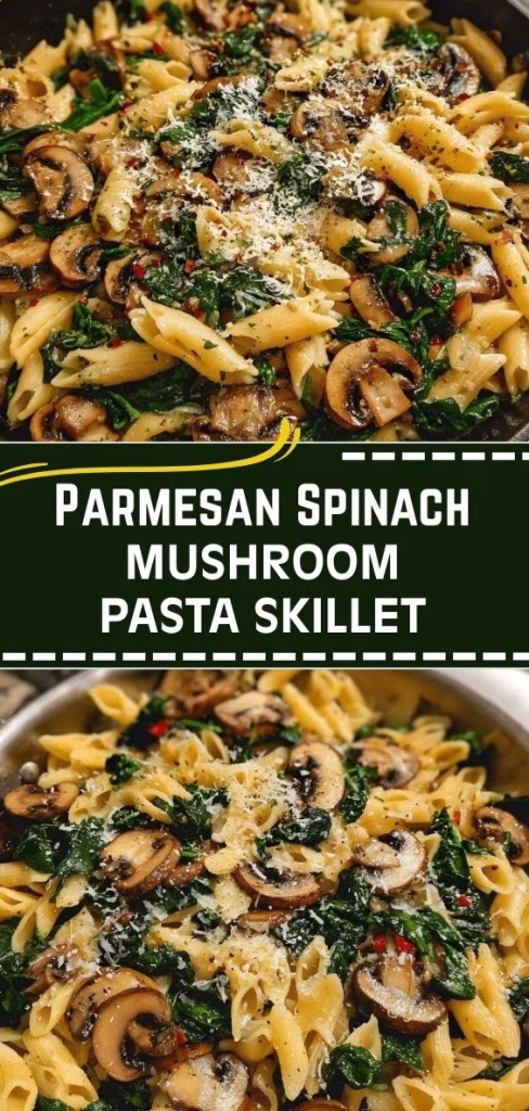 Parmesan Spinach Mushroom Pasta Skillet Recipe