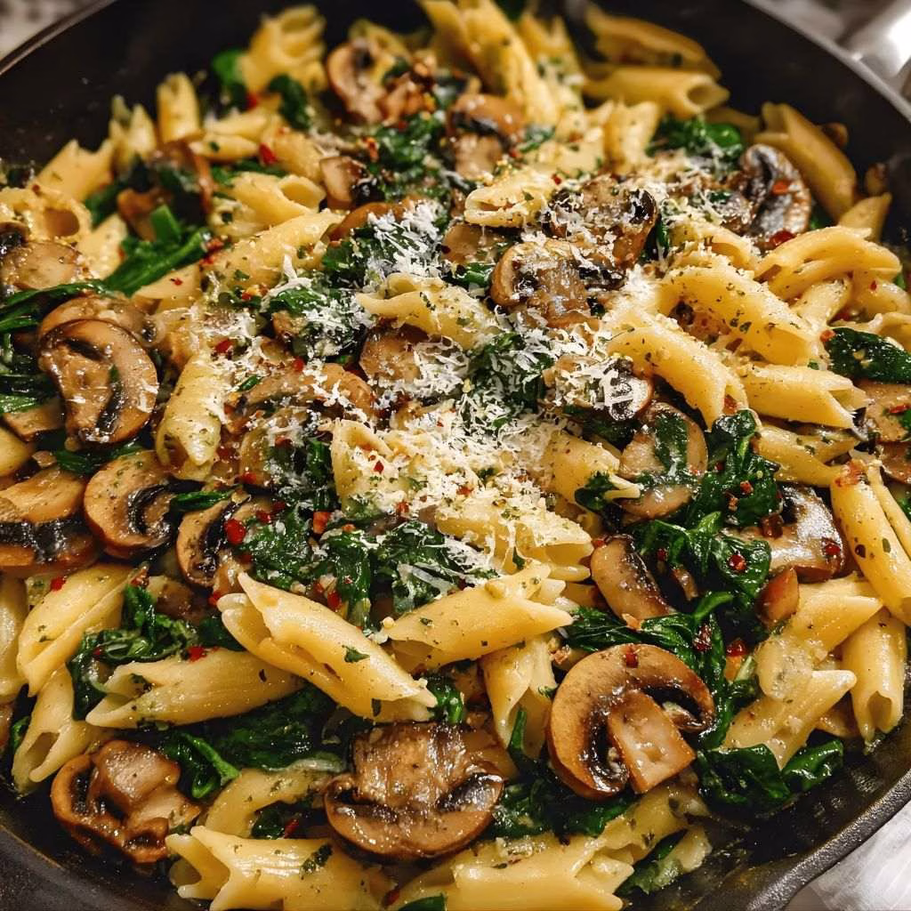 Parmesan Spinach Mushroom Pasta Skillet Recipe