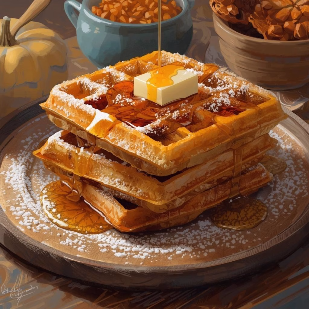 Pumpkin Spice Waffles with Maple Syrup Recipe 