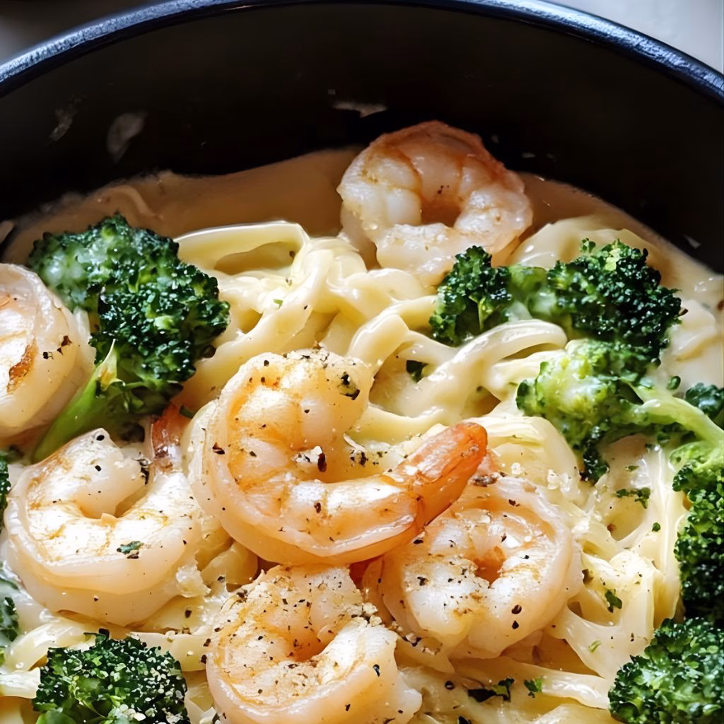 Shrimp Alfredo Pasta with Broccoli Recipe