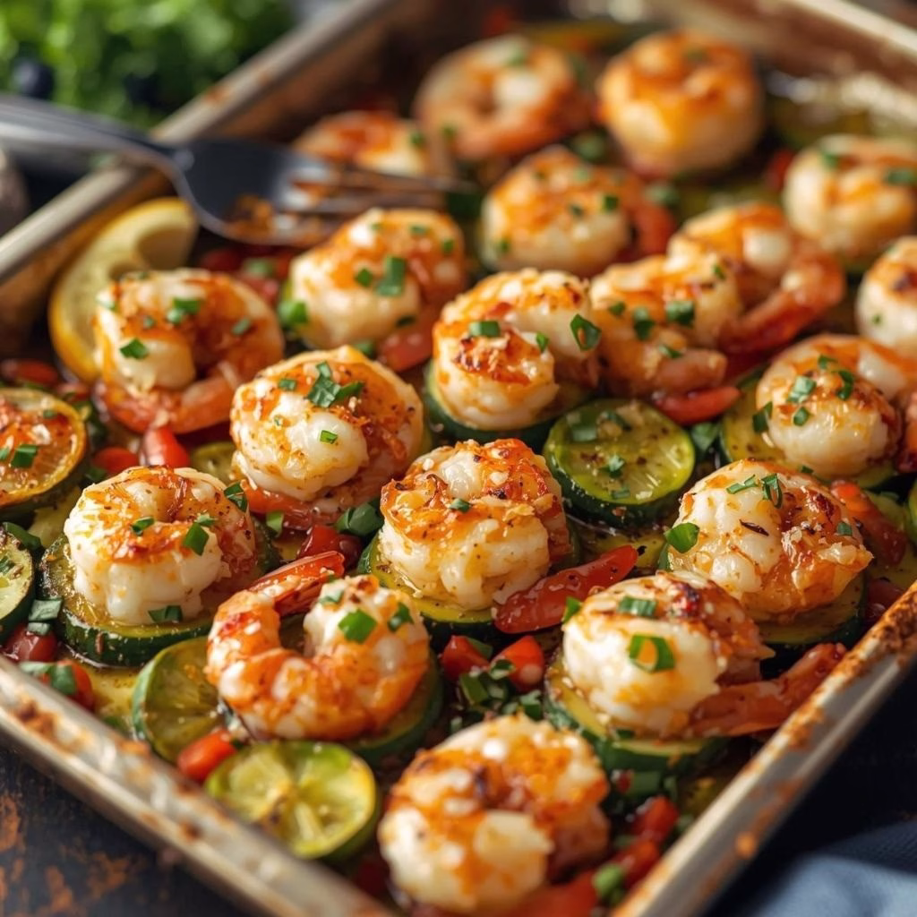 Garlic Parmesan Sheet Pan Shrimp with Zucchini Recipe