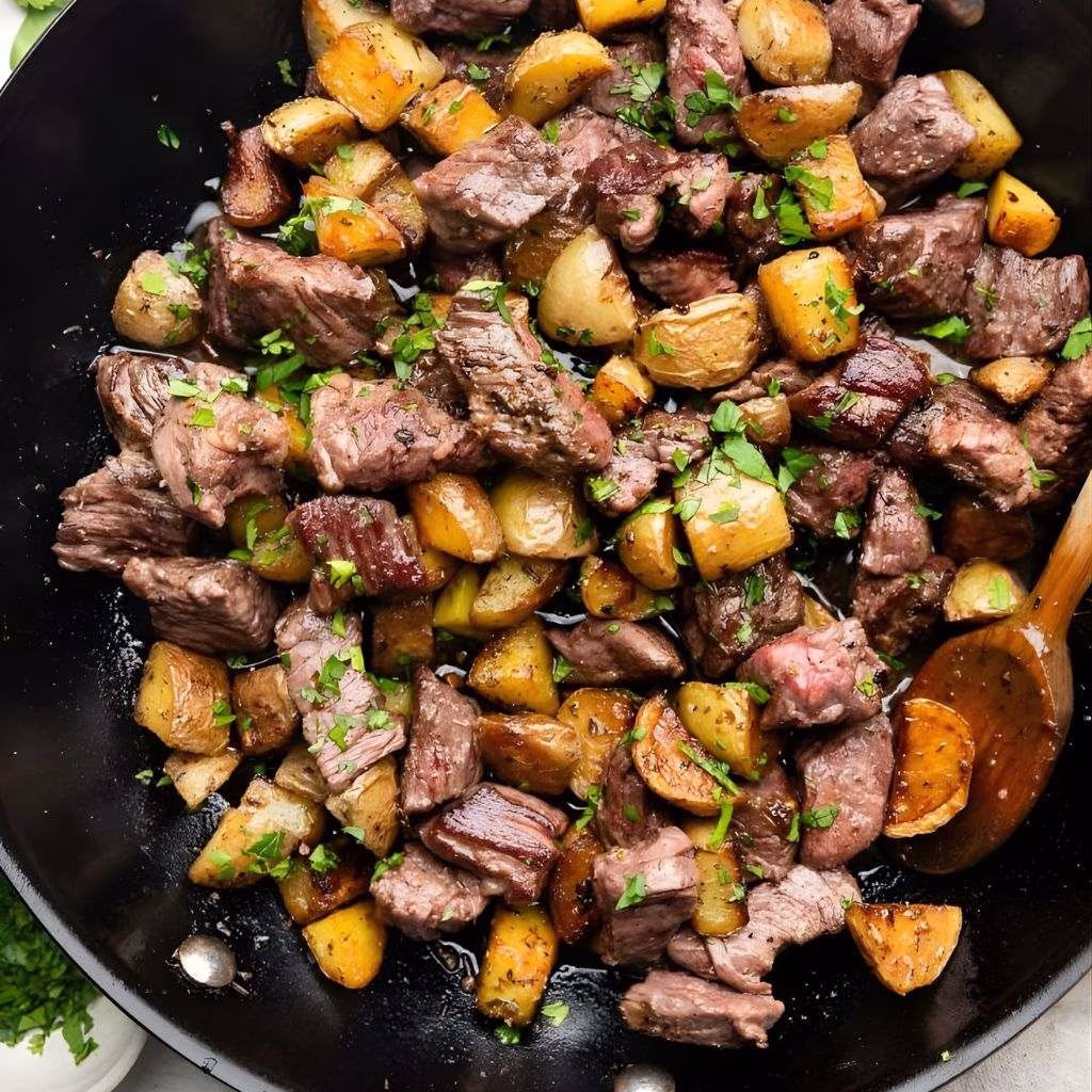 Garlic Butter Herb Steak Bites with Potatoes Recipe