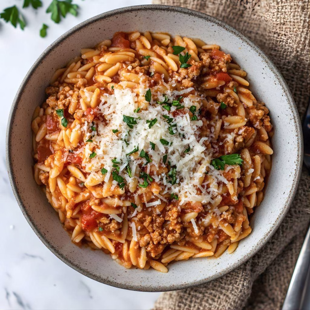 Ground Turkey Orzo in Tomato Sauce Recipe 