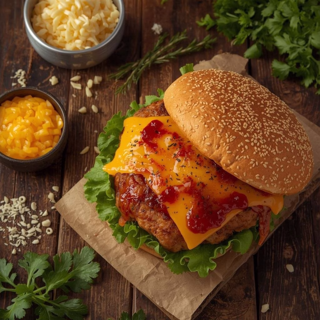 Potato Cheddar BBQ Chicken Burgers