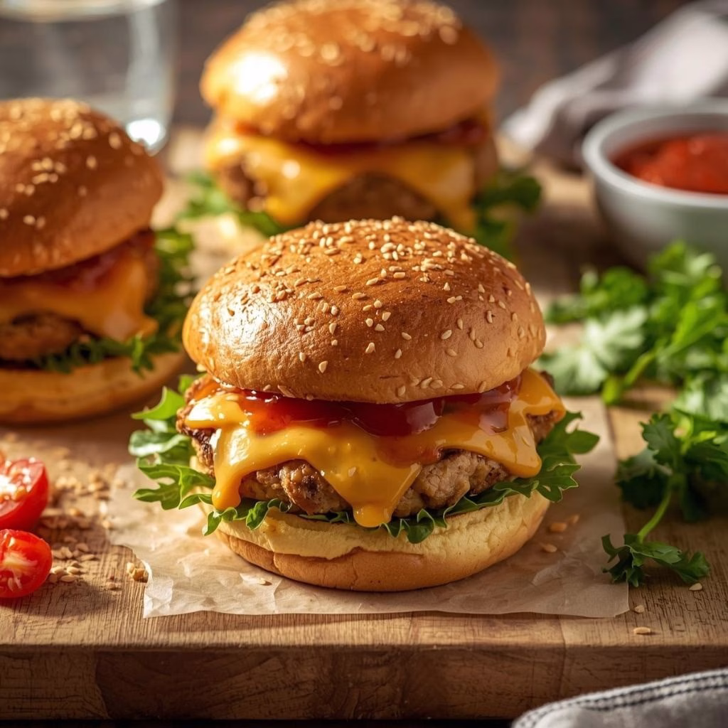 Potato Cheddar BBQ Chicken Burgers