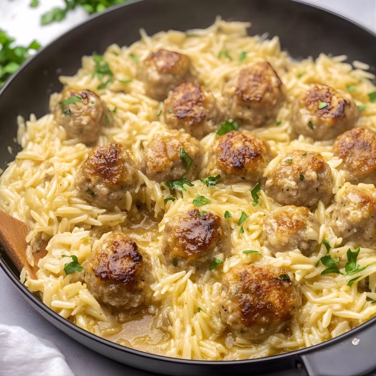 One Pan Chicken Meatballs with Orzo Recipe