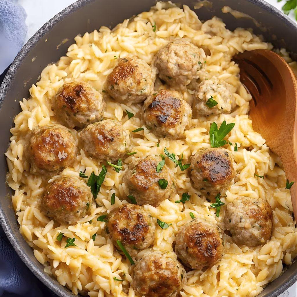 One Pan Chicken Meatballs with Orzo Recipe