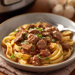 Slow Cooker Creamy Garlic Beef Pasta Recipe