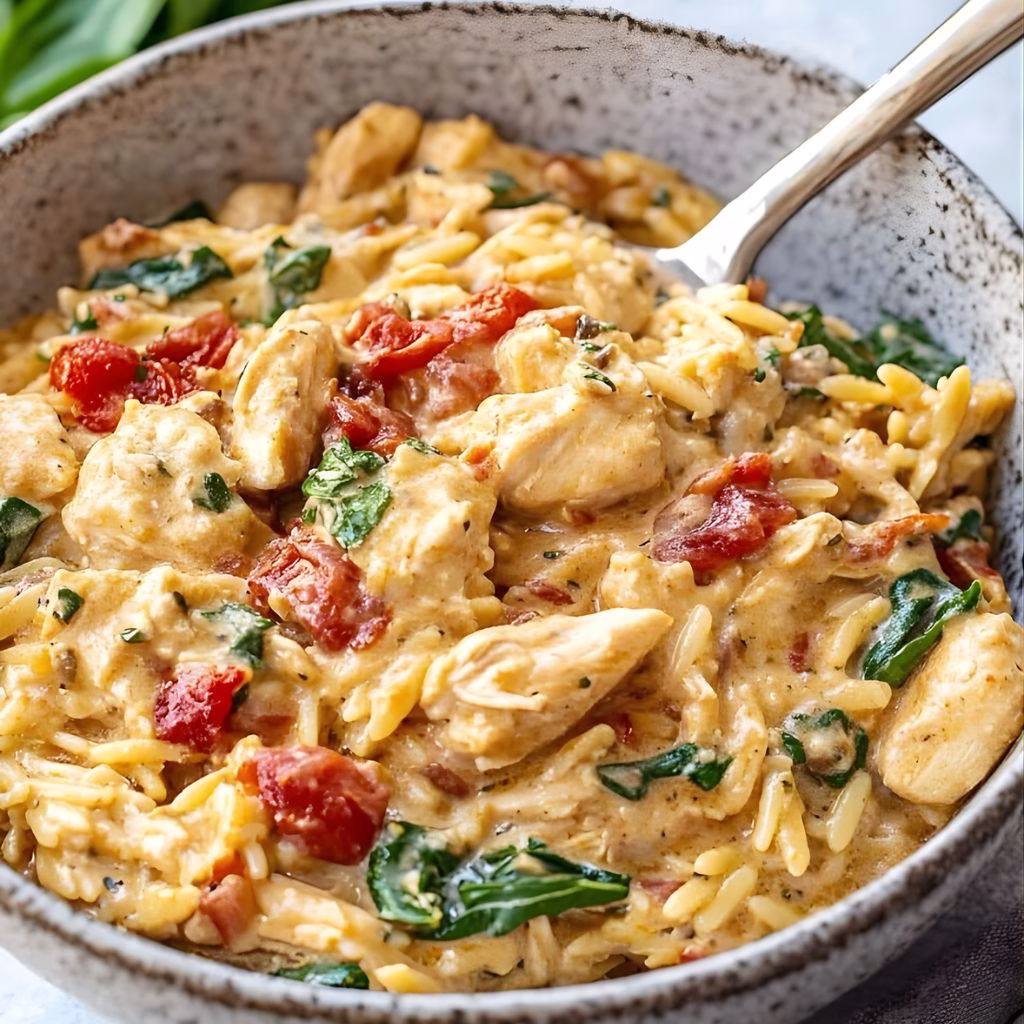 Slow Cooker Creamy Tuscan Chicken Orzo Recipe 
