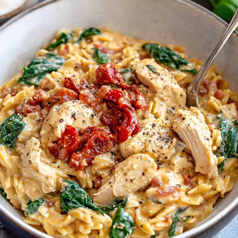Slow Cooker Creamy Tuscan Chicken Orzo Recipe
