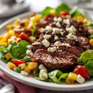 Balsamic Steak Gorgonzola Salad with Grilled Corn Recipe