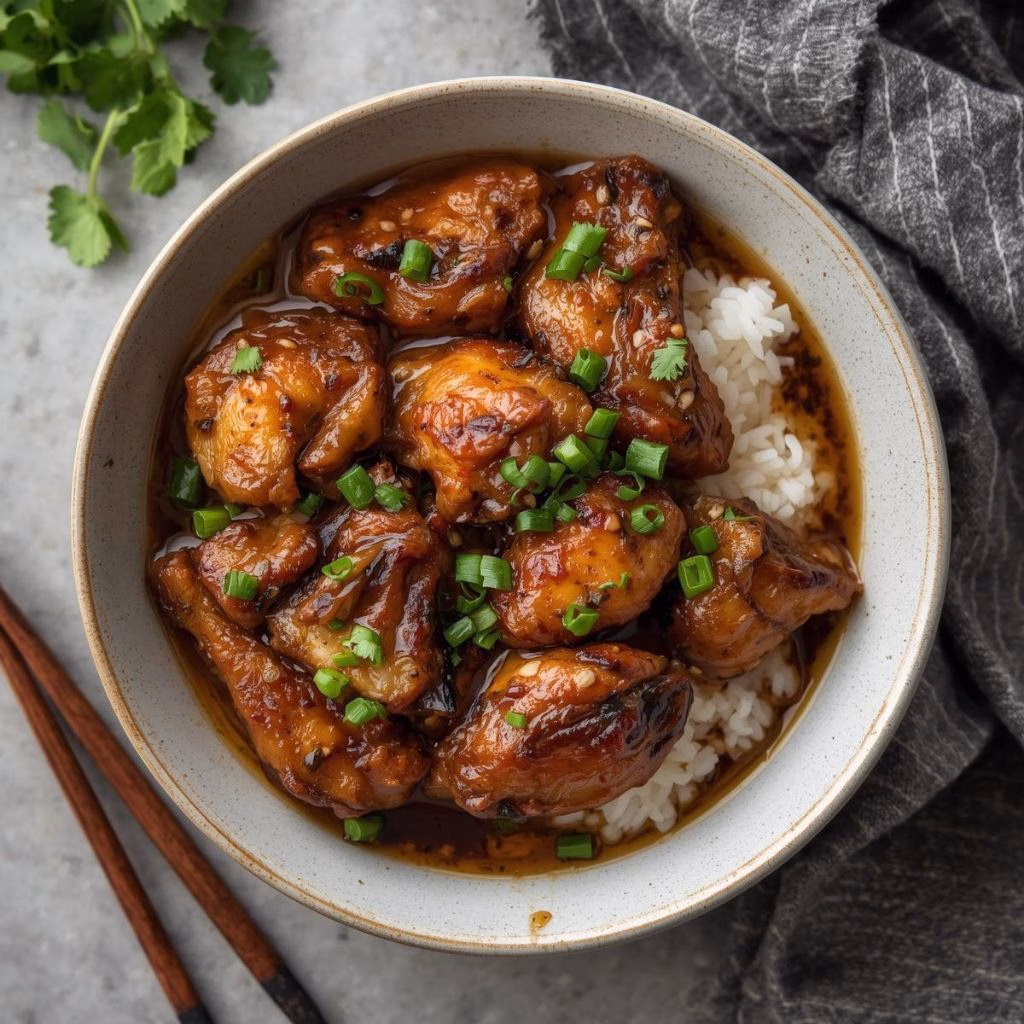 Caramelized Soy Chicken in Garlic Ginger Broth with Rice