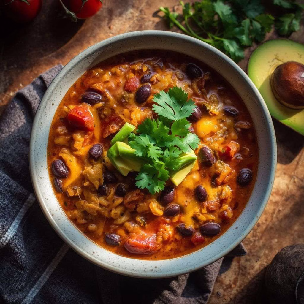 Cheesy Rice and Black Bean Enchilada Soup Recipe