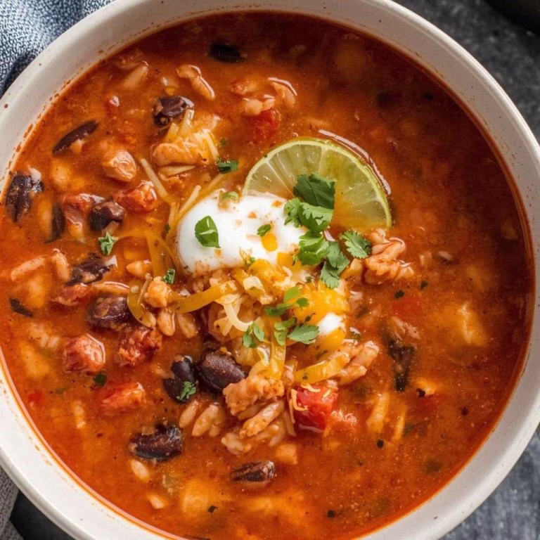 Cheesy Rice and Black Bean Enchilada Soup Recipe