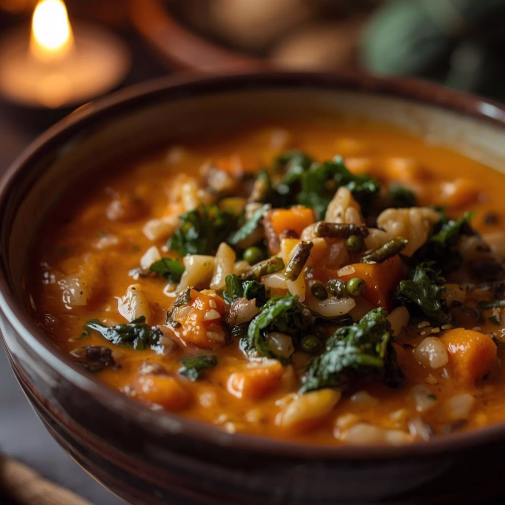 Creamy Sweet Potato, Kale and Wild Rice Soup Recipe