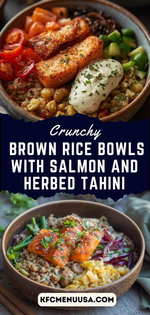 Crunchy Brown Rice Bowls with Salmon and Herbed Tahini Recipe