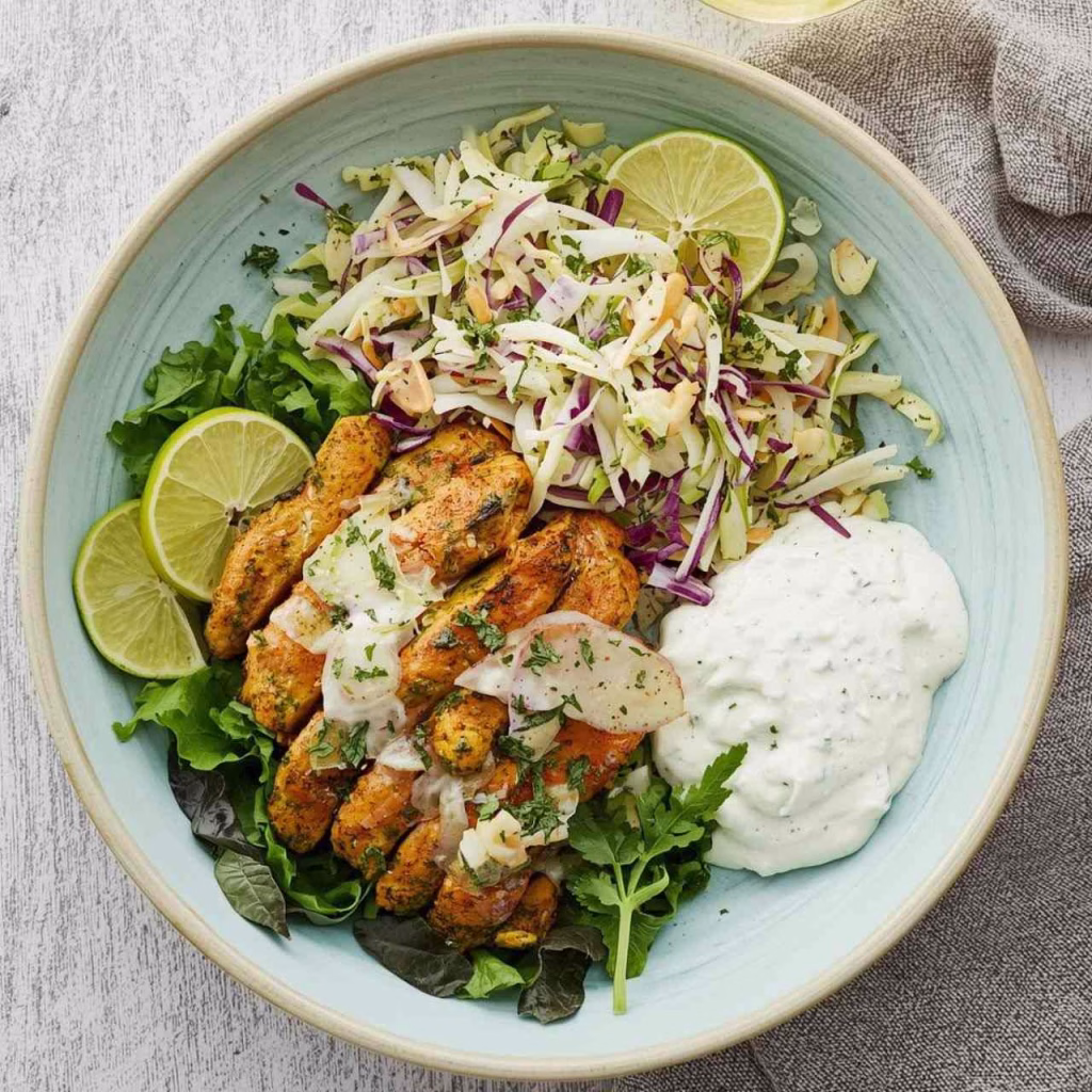 Curried Chicken, Lime Coleslaw and Mint Yoghurt Recipe