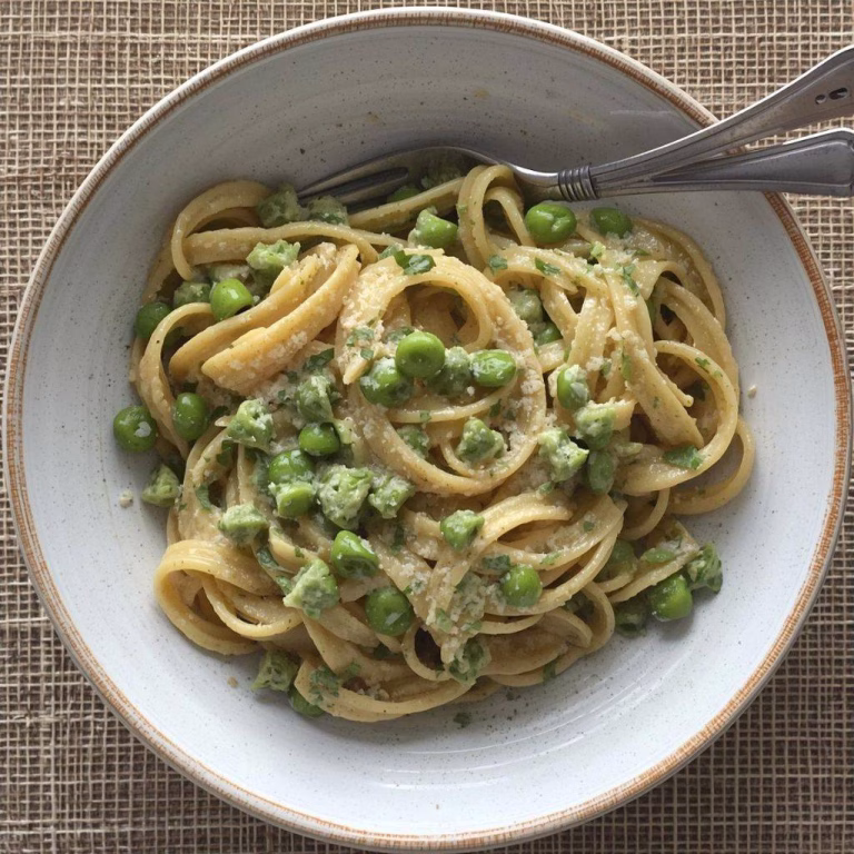 Garlic Cream Bucatini with Peas and Asparagus Recipe