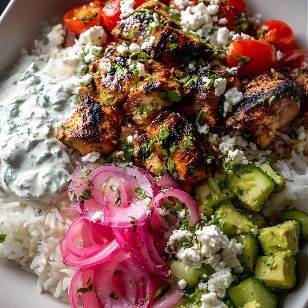 Greek Chicken Rice Bowl with Feta & Avocado Recipe