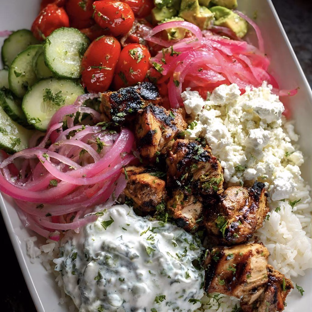 Greek Chicken Rice Bowl with Feta & Avocado Recipe