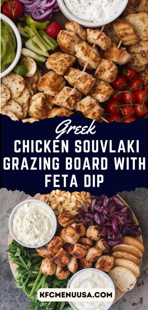 Greek Chicken Souvlaki Grazing Board with Feta Dip
