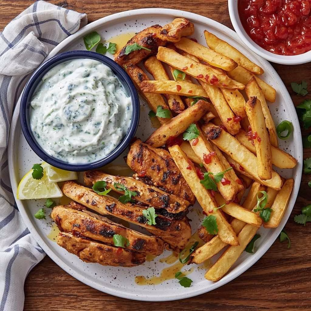 Greek Style Chicken Plate with Tzatziki & Fries Recipe