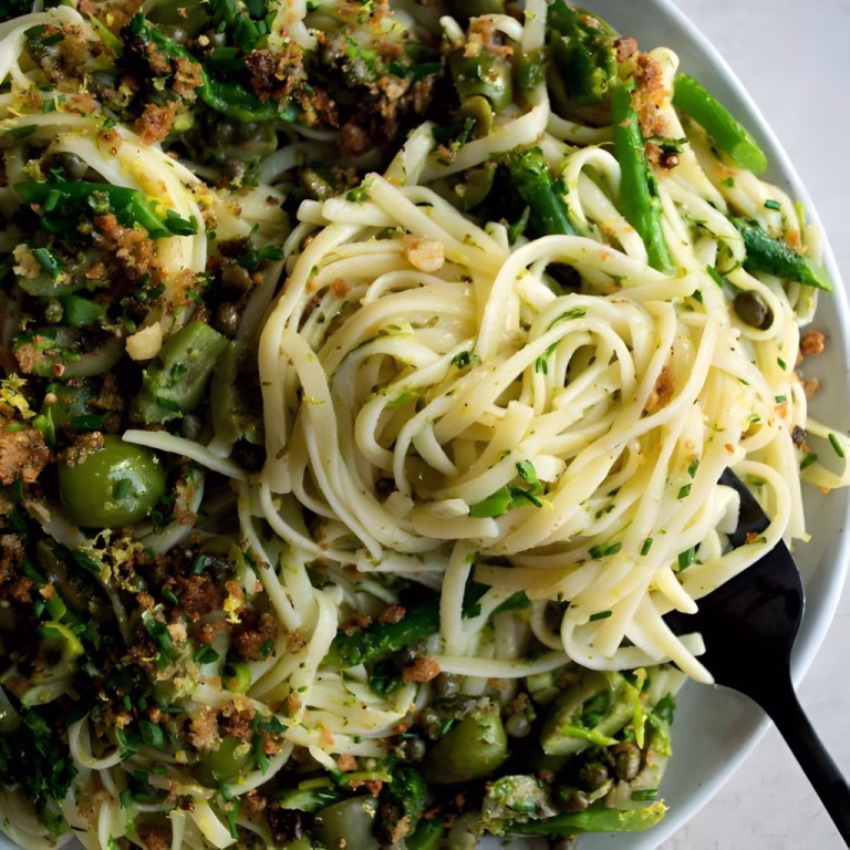Green Olive Linguine with Broccolini & Crispy Breadcrumbs Recipe