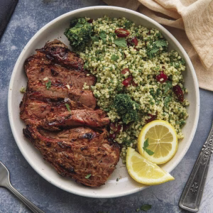 Grilled Skirt Steak with Lemon Herb Couscous Salad Recipe