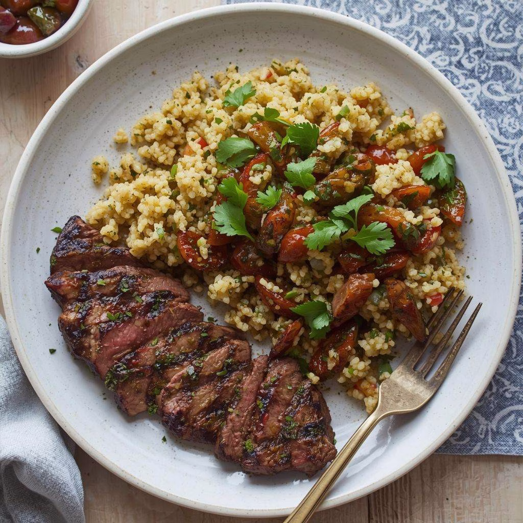 Grilled Skirt Steak with Lemon Herb Couscous Salad Recipe