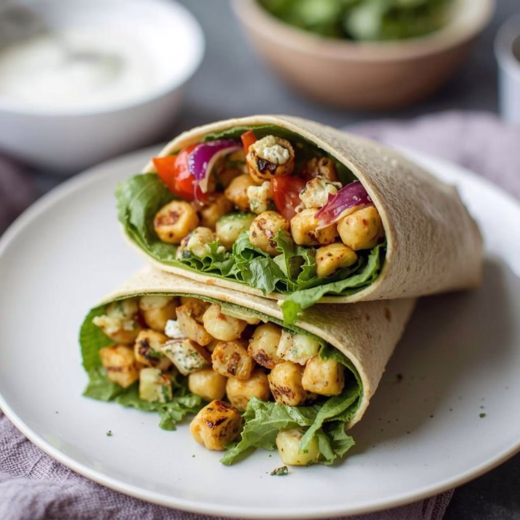 Grilled Zucchini and Feta Chickpea Wrap with Herbed Yogurt Recipe