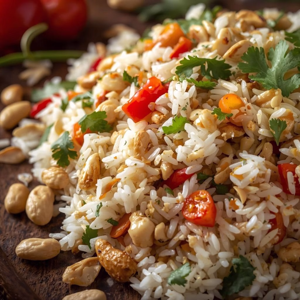 Indian Fried Rice with Peanuts, Chilies, & Cilantro Recipe