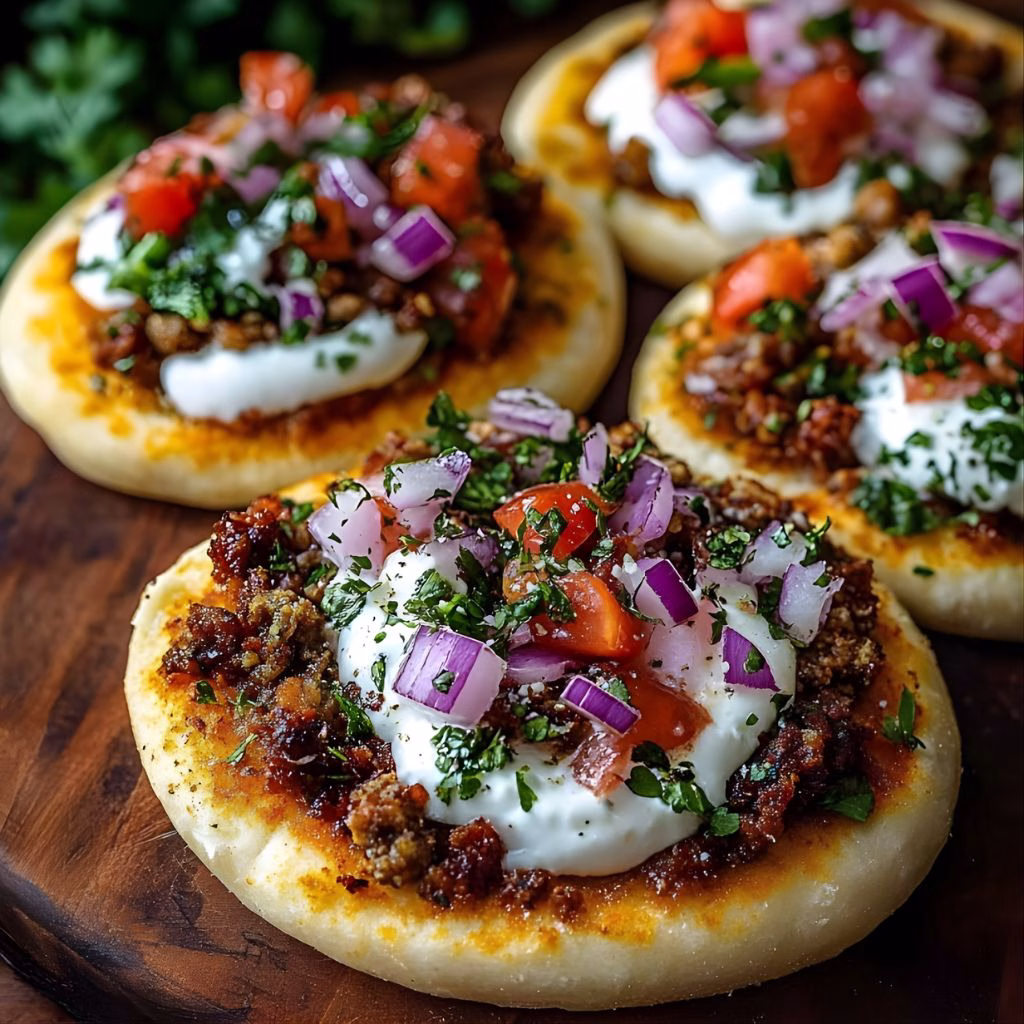Mediterranean Mini Lahmacun Bites with Yogurt Drizzle Recipe