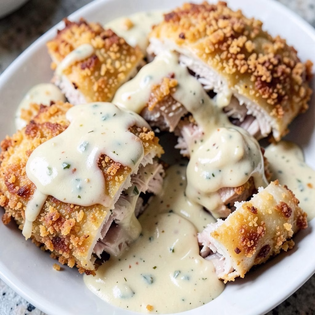 Parmesan Crusted Chicken With Creamy Garlic Sauce Recipe