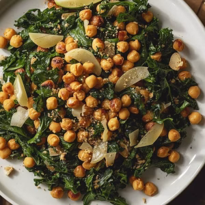 Parmesan Tahini Kale Salad with Breadcrumbs and Crunchy Chickpeas Recipe