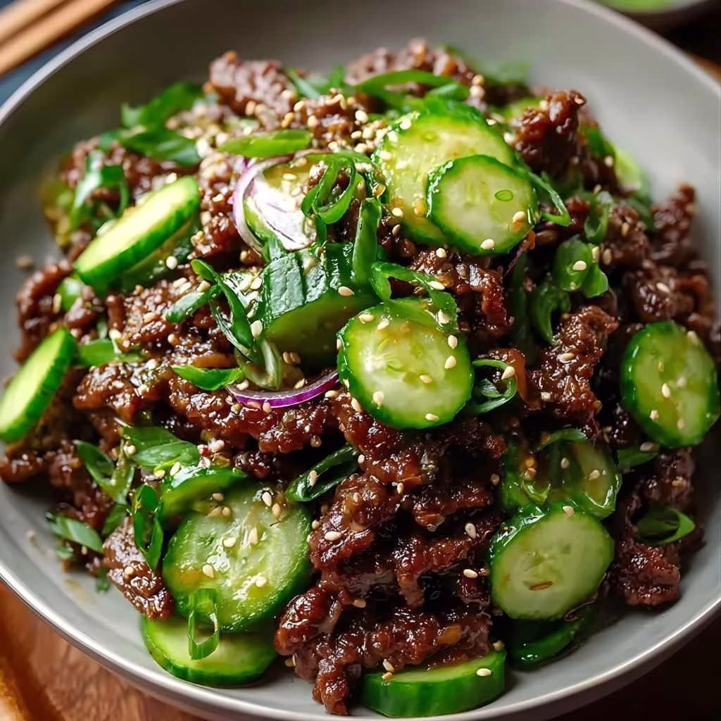 Peking-Style Beef with Cucumber Ribbons Recipe