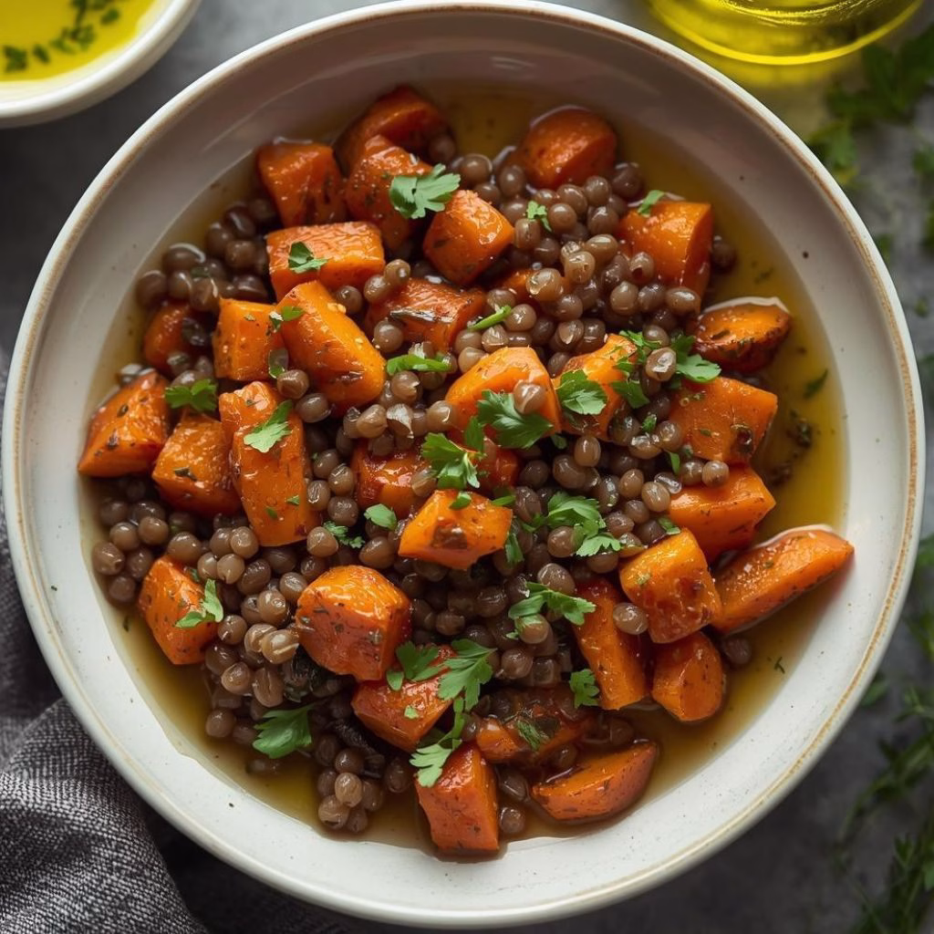 Roasted Lentils and Carrots with Marinated Onions Recipe