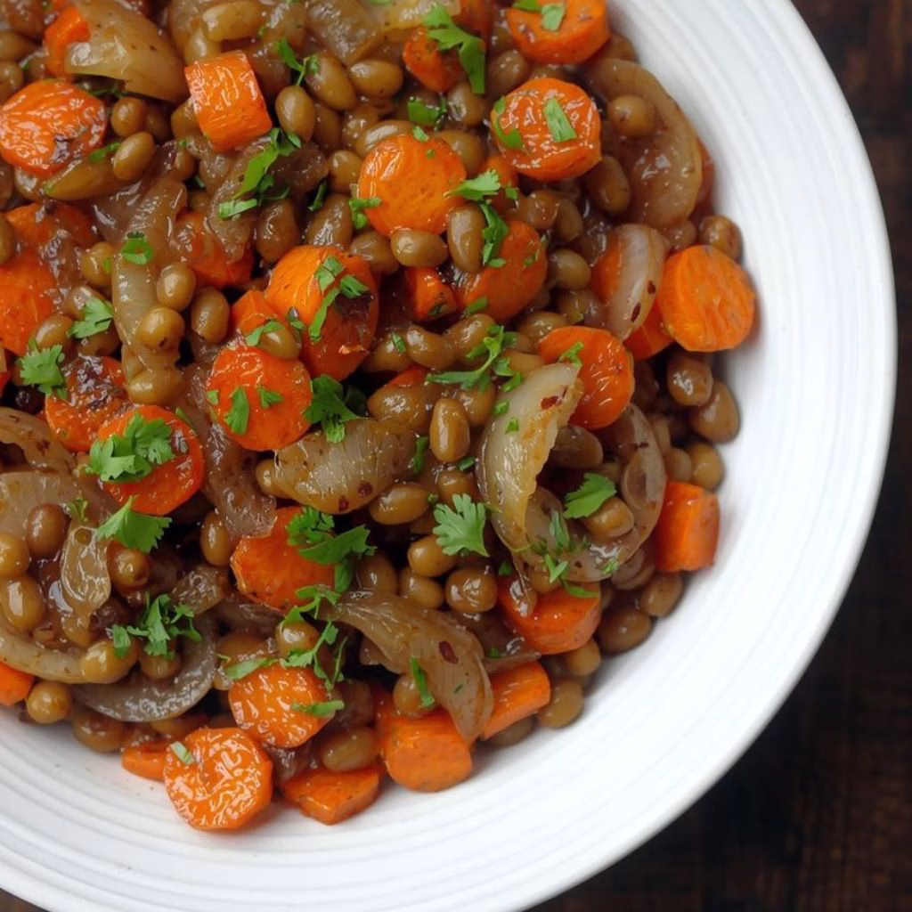 Roasted Lentils and Carrots with Marinated Onions Recipe