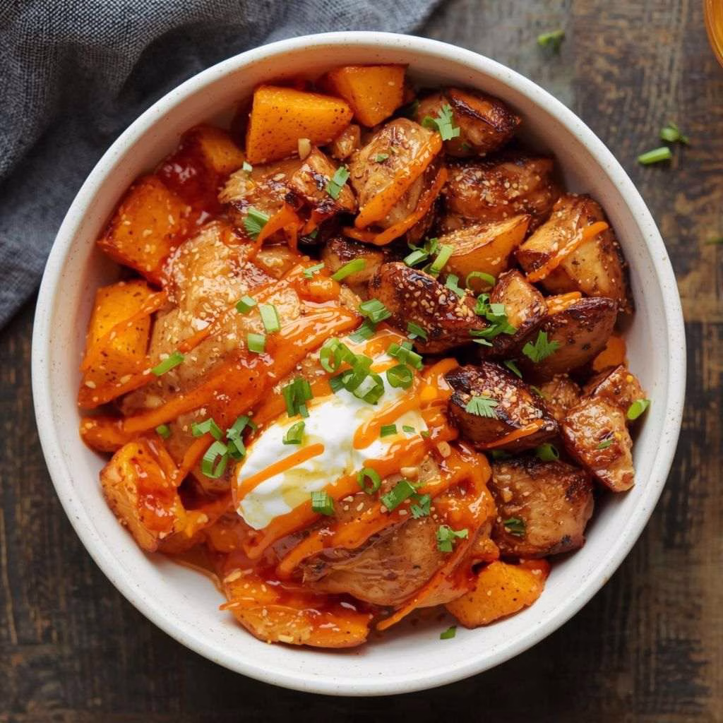 Sheet Pan Buffalo Chicken and Sweet Potato Bowls Recipe