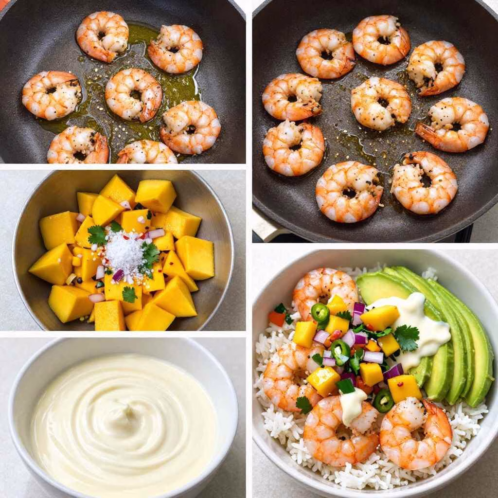 Shrimp And Avocado Bowls with Mango Salsa & Lime-Chili Sauce Recipe
