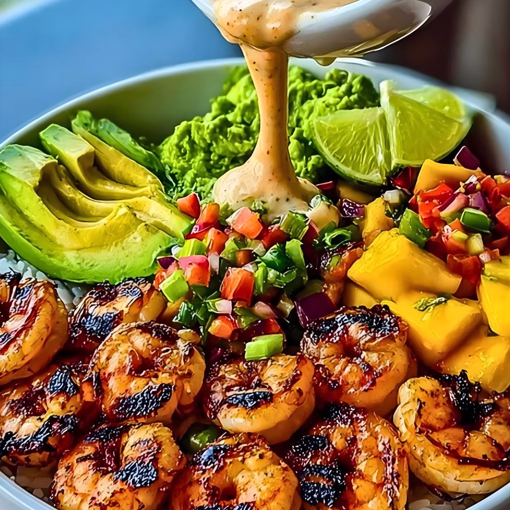 Shrimp And Avocado Bowls with Mango Salsa & Lime-Chili Sauce Recipe