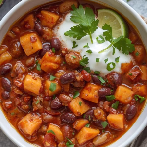 Smoky Sweet Potato and Black Bean Chili with Herby Yogurt Recipe