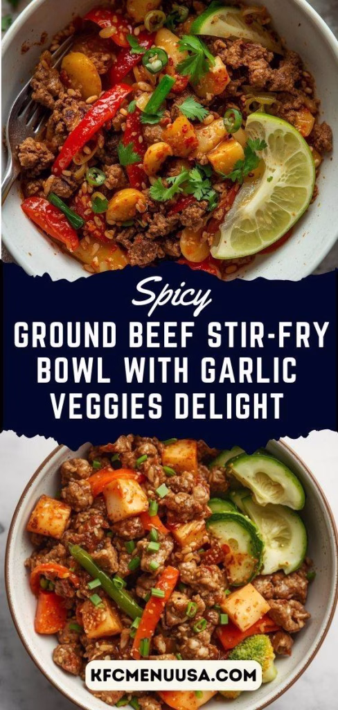 Spicy Ground Beef Stir-Fry Bowl with Garlic Veggies Delight Recipe