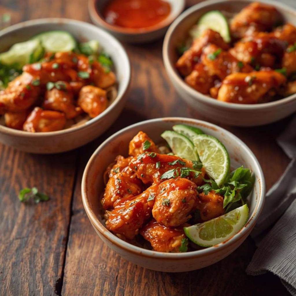 Spicy Honey-Ginger Chicken Bowls with Yum Yum Sauce Recipe